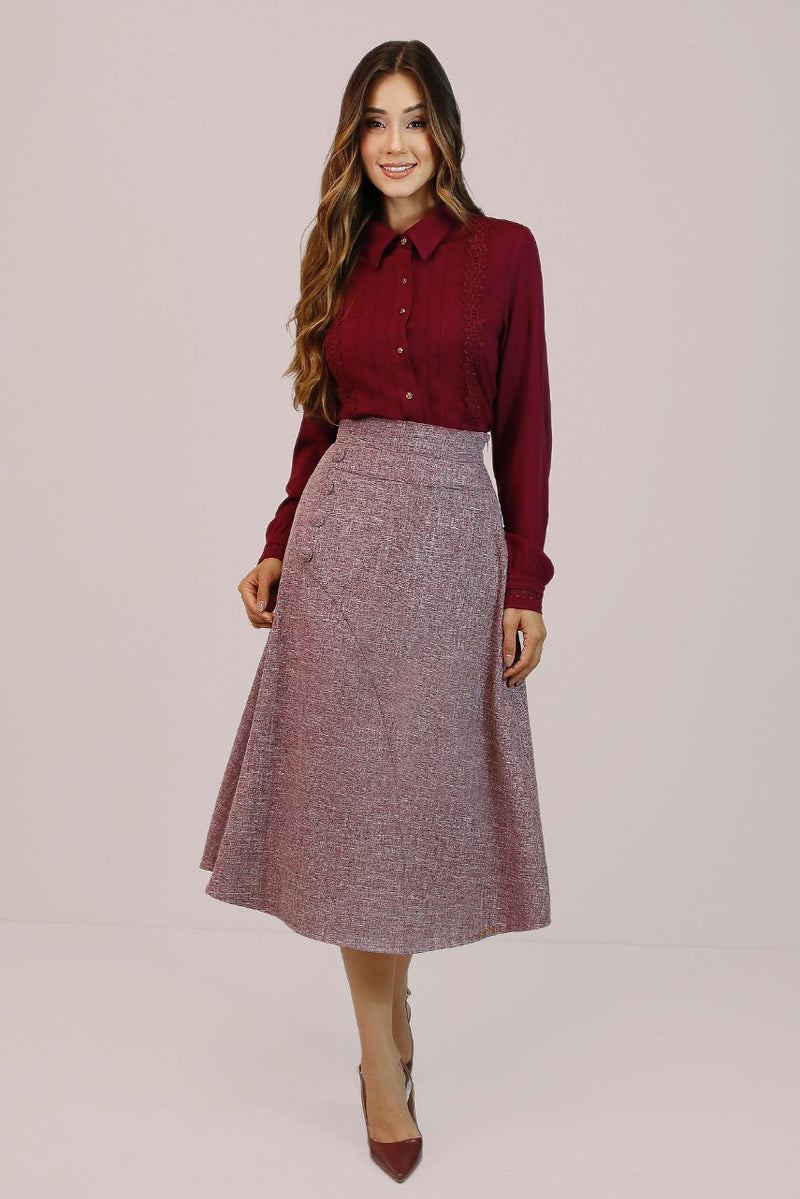 Camisa Vinho Manga Longa Noemi Nítido Jeans