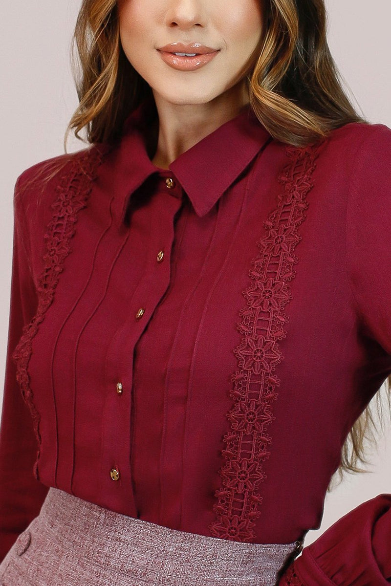 Camisa Vinho Manga Longa Noemi Nítido Jeans