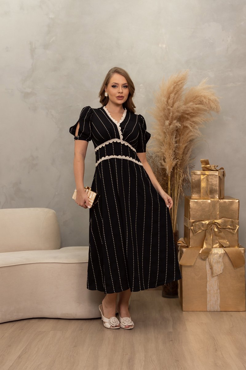 Vestido Longo Kauly Viscose Estampada Recortes Lastex Costas