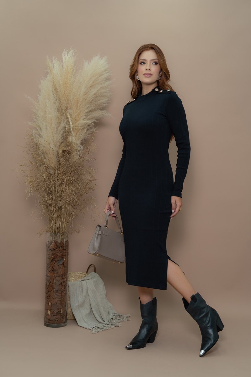 Vestido Luciana Pais Max Plissado Crepe Cinto
